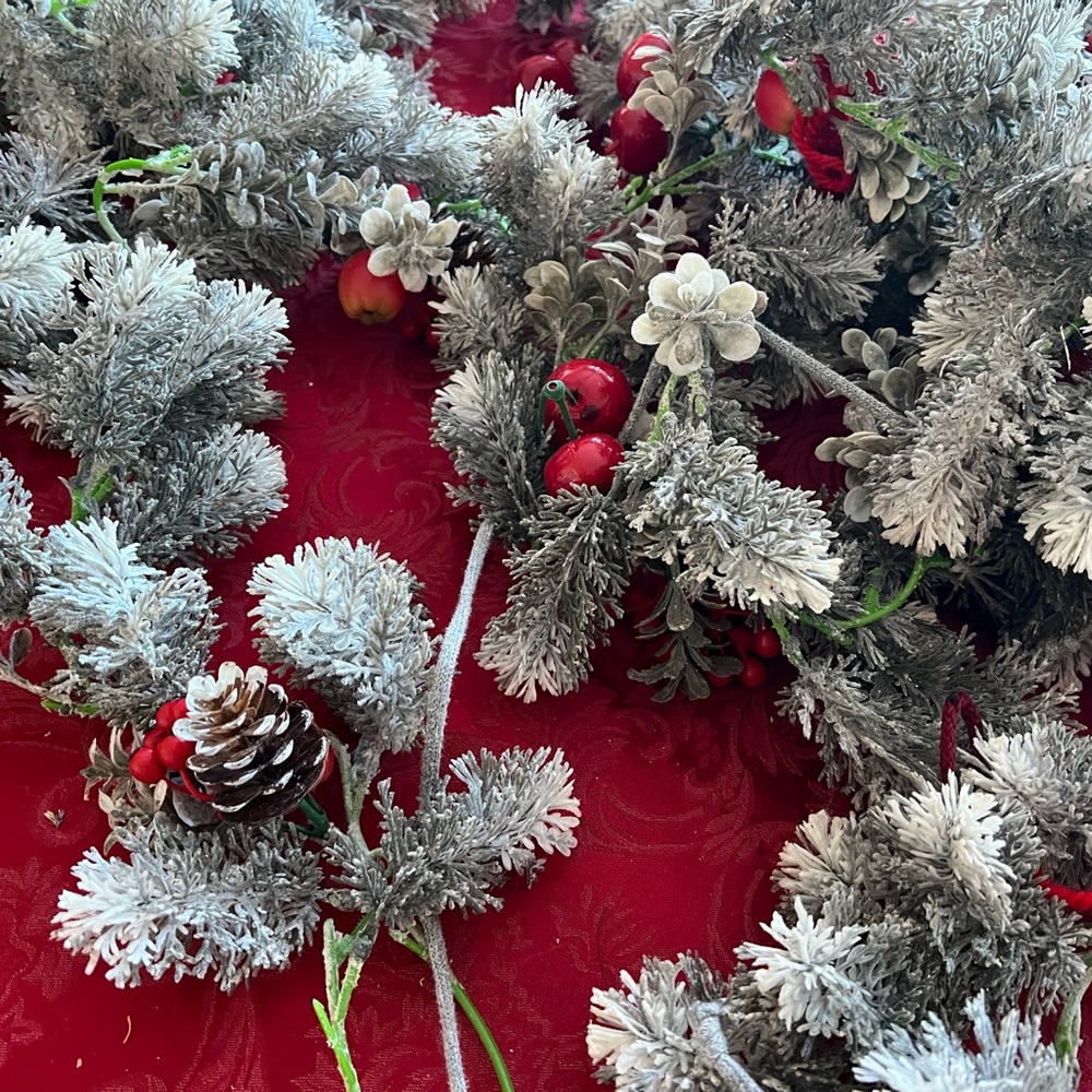 Festive Silver and Red Holiday Garland